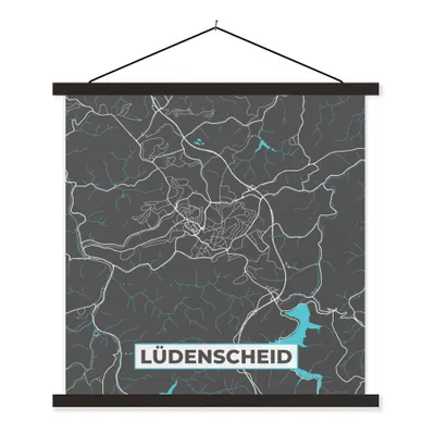 Obrázek produktu pro MuchoWow® Textilní plakát - Mapa - Lüdenscheid - Modrá - Mapa města - Mapa - Německo - 90x90cm - S černými lamelami