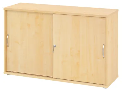 Produktbild von bümö Schiebetürenschrank office - 2 Ordnerhöhen - Nachbildung Ahorn, Griff: Bogengriff (Metall)