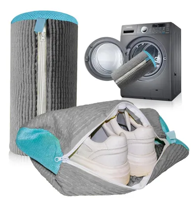 Immagine prodotto di Sacchetti per la pulizia delle scarpe, adatti alla lavatrice, confezione da 2 pezzi, colore grigio. Pulizia delicata, riutilizzabili