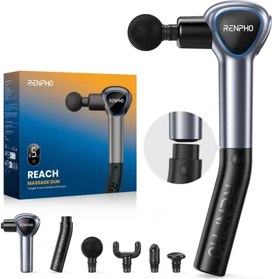 Produktbild von Mini Massagepistole mit Verlängerungsgriff, LED-Touchscreen, Percussion Muskelmassagegerät für Rücken, Heimtraining & Entspannung, Schnellladung USB-C