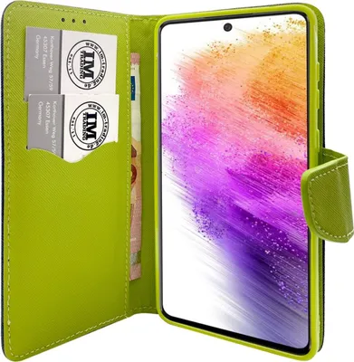 Produktbild von Buch Tasche Fancy kompatibel mit SAMSUNG GALAXY A73 5G Handy Hülle Etui Brieftasche Schutzhülle mit Standfunktion, Kartenfach Blau-Grün