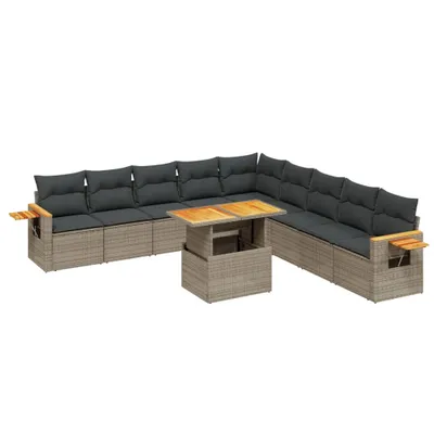 Produktbild von Modulares Garten-Sofaset, 11-teilig, mit verstellbarem Tisch, Poly Rattan Grau, abnehmbare Kissen, UV-beständig