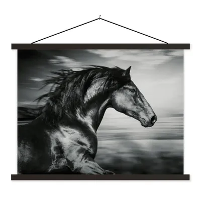 Produktbild von MuchoWow® Textilposter Pferd - Tiere - Schwarz - Weiß 40x30 cm mit schwarzem Rahmen - Dekorationen