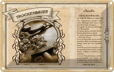 Produktbild von vianmo Blechschild 12x18 cm Trockenbauer Meister Beruf Arbeit