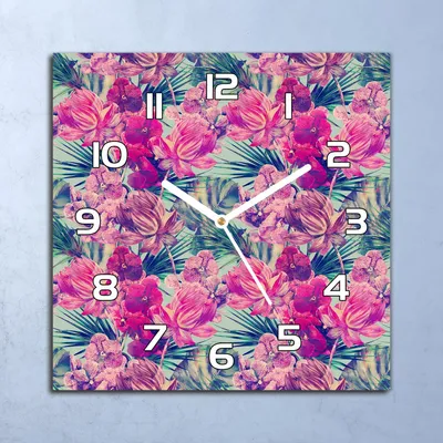 Produktbild von Deko Glasuhr Wanduhr 30x30 Pflanzen-Dschungel Quarz Küchenuhr Bürouhr