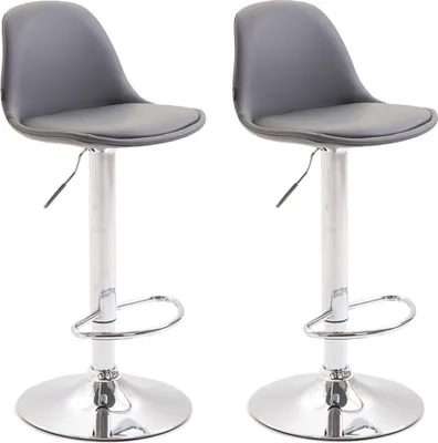Produktbild von TPFLiving 2er Set Barhocker Kilian Gestell Metall in Chromoptik Vollgepolstert Kunstleder  Grau