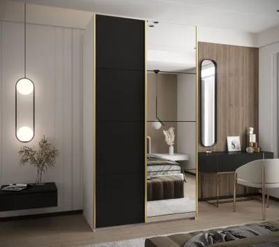 Produktbild von Zweitüriger Kleiderschrank SAMARA 3 – 140 cm, weiß/schwarz/gold