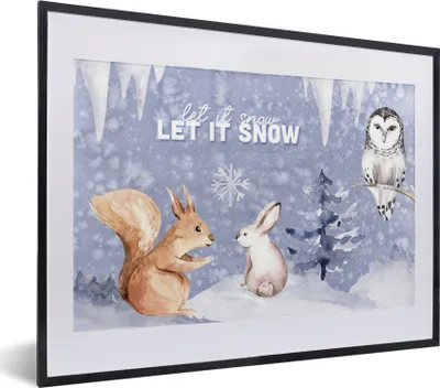 Produktbild von MuchoWow® Gerahmtes Poster Winter - Schnee - Eichhörnchen 40x30 cm - Poster mit Schwarzem Bilderrahmen Wandposter Rahmen Foto Bilder - Bilderrahmen - Poster im Rahmen
