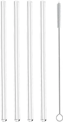 Produktbild von Metaltex 253185000 Trinkhalme gerade aus Glas, 4 Stk. mit Reinigungsbürste / Strohhalme