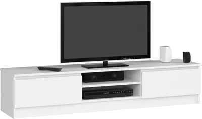 Produktbild von Akord, TV-Schrank, Weiß, B160 x H33 x T40 cm, 2 Türen, 2 Ebenen, offenes Regalfach, 30 kg