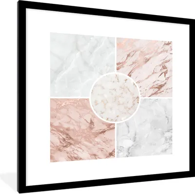 Produktbild von MuchoWow® Gerahmtes Poster Marmor - Rosa - Weiß 40x40 cm - Poster mit Schwarzem Bilderrahmen Wandposter Rahmen Foto Bilder - Poster - Plakat im Rahmen