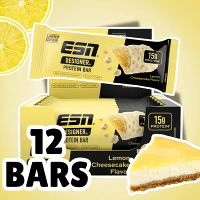 Produktbild von 12× ESN Designer Protein Bar 45 g – Proteinriegel mit Lemon Cheese Cake-Geschmack (540g)