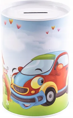 Produktbild von Spardose Auto Motiv Metall Sparbüchse 10x15cm - Einwegdose für kleine Sparer