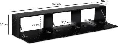 Immagine prodotto di WOHNLING Mobile TV sospeso effetto marmo nero 160x30x30 cm Mobile TV da salotto con ante a ribalta Mobile TV moderno Mobile TV da parete