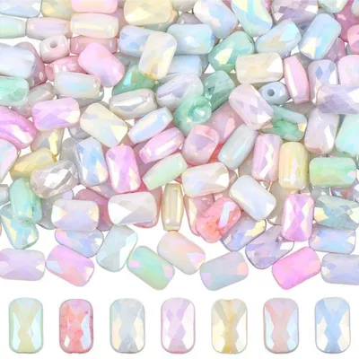 Image de Perles de verre rectangulaires, facettées, 7 couleurs, 210 pièces, 7x4 mm, pour la fabrication de bijoux