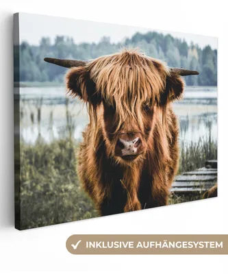 Produktbild von MuchoWow® - Leinwandbilder - Kühe - Schottische Hochlandbewohner - Braun - Natur, Wandbild, Wanddeko Bilder Wohnzimmer, 120x90cm