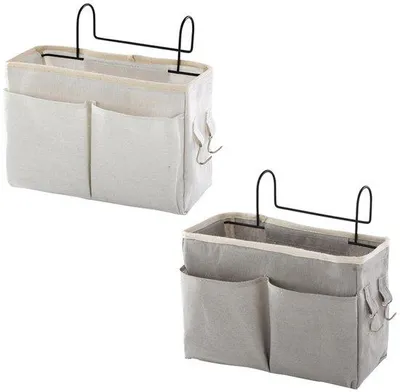 Produktbild von Unyqoos® 2er-Set hängende Aufbewahrungskörbe 30 x 19 x 10 cm, Leinen-Baumwolle, wasserfeste PE-Innenbeschichtung, Weiß/Grau, für Schlafzimmer & Bad
