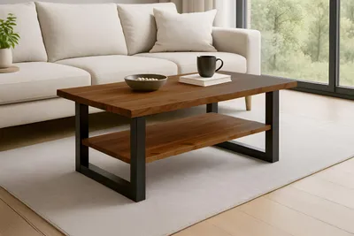 Produktbild von Couchtisch Baumkante massiv Akazie honig 115x65 cm schwarz PATRICK