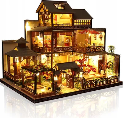 Obrázek produktu pro Dřevěný domeček pro panenky DIY s LED osvětlením stavebnice