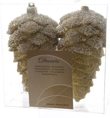 Produktbild von Christbaumschmuck Zapfen bruchfest Länge 14 cm 2 Stück hellgold
