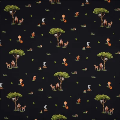 Produktbild von Jersey Kinderstoff Waldtiere ab 0,5x1,43m Baumwollstoff Kindermotiv