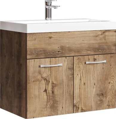 Image de Meuble de salle de bain Montreal 01 60 cm – Chêne Marron – Meuble avec Lavabo et Armoire
