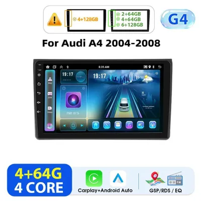 Produktbild von Autoradio für Audi A4 2004–2008 - Doppel-DIN Android/CarPlay - 22,9 cm Touchscreen - 2GB+64GB - GPS WLAN FM - 1024x600 - Grau