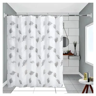 Produktbild von PEVA Duschvorhang 200/220/240cm mit schwarzen Blättern, halbtransparent, wasserdicht und antischimmel, waschbar für Badewanne (200x200CM)