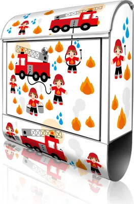 Produktbild von banjado Design Briefkasten Stahl silber mit Zeitungsfach pulverbeschichtet "Feuerwehr" 38x46x12,5cm & 2 Schlüssel - Postkasten A4 Einwurf inkl. Montagematerial [BK 11371]