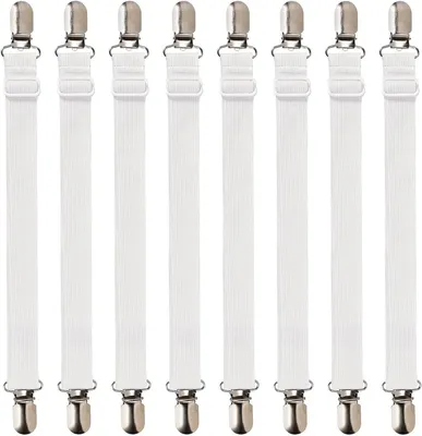 Produktbild von Verstellbare Bettlakenspanner, 8 Stück mit Metallclips, 30-100 cm, elastisch für Matratzen und Sofas
