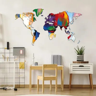 Zdjęcie produktu dla Giallobus - Mapa świata – edycja specjalna – kolory abstrakcyjne – dekoracja ścienna z drewna MDF - 190D x 105D cm - Drewno MDF - Colori astratti