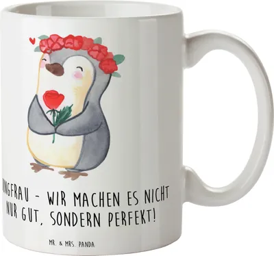 Produktbild von Mr. & Mrs. Panda Kaffeebecher Jungfrau Perfektion - Weiß - Geschenk, Geschenke Astrologie, Sternzeichen, Kaffeetasse, Trinkbecher, Horoskop, Organisation, Keramiktasse