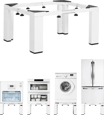 Immagine prodotto di SucceBuy Base per lavatrice 305 mm, base per lavatrici fino a 544 kg, regolabile da 475 a 785 mm, piedini antiscivolo, supporto stabile in acciaio, universalmente compatibile, bianco
