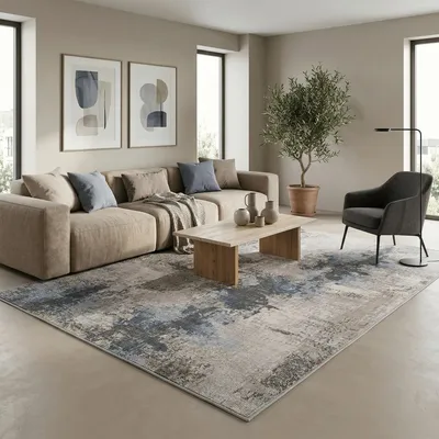 Produktbild von Indoor Outdoor Teppich Lagos Vintage Blau Grau Verlauf, Größe:80x150 cm