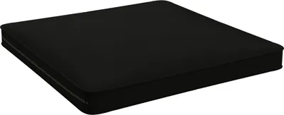 A black cushion on a white background.