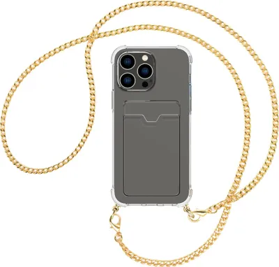 Produktbild von Handykette Backcover-Schutzhülle mit Band (Metall goldfarben) für Apple iPhone 15 Pro Max - goldfarbene Kette
