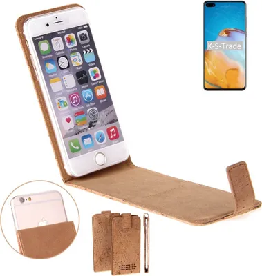 Produktbild von K-S-Trade Handyhülle kompatibel mit Huawei P40 Kork Hülle Flipstyle Case Schutzhülle Kork Case Hülle Flip cover Klapphülle Klapp, braun 1x