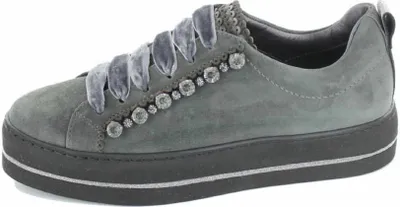 Produktbild von Sneaker 25513 mit Samt-Schnürung, Strasssteinen, Schmuckperlen, 4cm Plateau