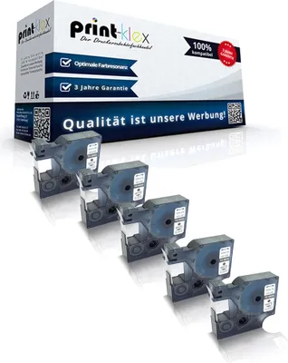 Produktbild von 5x Kompatible Schriftbänder für Dymo D1 45020 Labelwriter 400 Duo Dymo 1000 1000Plus 2000 3500 5500 Labelmaker4500 Pocket S0720600 12mm Bechriftungs Etiketten weiss/klar - Color Pro Serie