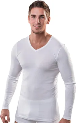 Produktbild von HERMKO 164680 Herren langarm Shirt mit V-Ausschnitt aus Baumwolle / Modal, Größe:D 5 = EU M, Farbe:weiß