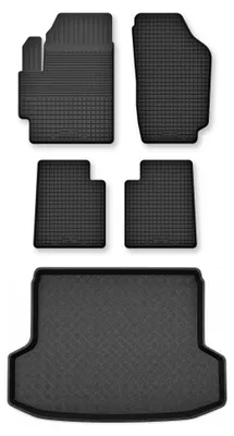 Image de Tapis en caoutchouc + bac de coffre pour Kia Rio II DE 2005-2011 (berline) – 5 pièces, noirs, semi-universel, adapté