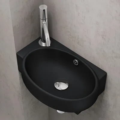 Produktbild von doporro Waschbecken Gäste-WC Aufsatzwaschbecken Hängewaschbecken für Gäste-WC 42x28x15cm Keramik Waschbecken Handwaschbecken in schwarz Brüssel001R