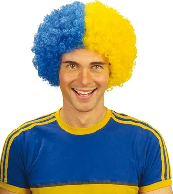 Produktbild von Lockige Perücke Blau/Gelb
