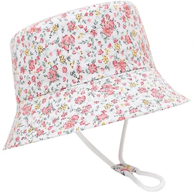 Immagine prodotto di Cappello da sole per bambini, stile pescatori, cappello estivo, protezione UV 50+, con fiore, colore rosa, taglia 12-24 mesi
