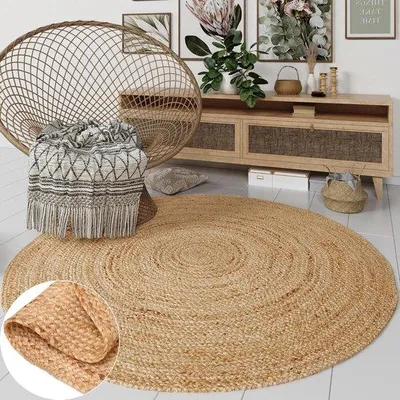 Produktbild von Famanu Jute Teppich Handgewebt 120 x 120 cm - Rund, Natur, Robust und Einzigartig