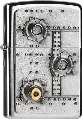 Immagine prodotto di Accendino Zippo Bullet Holes cromato con emblema 3D fori di proiettile Chrome Brushed