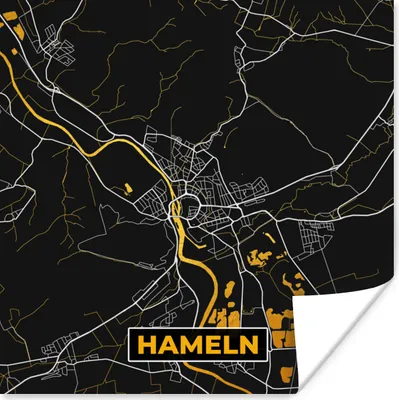 Produktbild von MuchoWow® Poster Karte - Hameln - Gold - Stadtplan - Deutschland 50x50 cm - Wohnzimmerdekoration