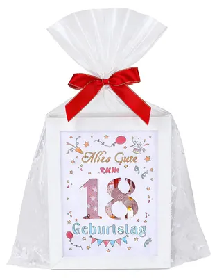 18. Geburtstagsset mit Rahmen, Schleife & Geschenktüte
