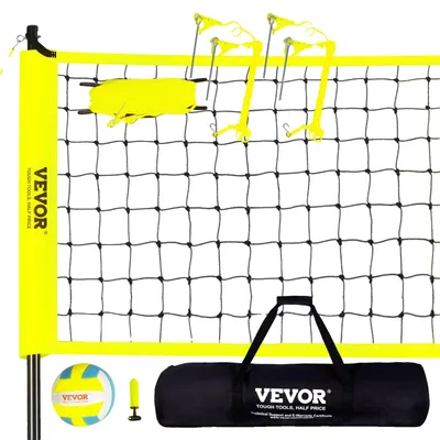 Productafbeelding van VEVOR Verstelbaar volleyballnet, set met volleyballnet, draagbaar strandvolleybalnet, outdoor volleyballnet, opvouwbaar volleyballnet met volleybal en draagtas, geschikt voor tuin, strand, gazon, etc.