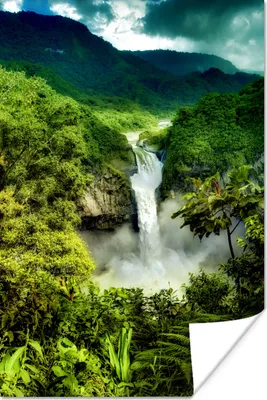 Produktbild von MuchoWow® Poster Wasserfall - Berge - Dschungel 120x180 cm - Kunstposter